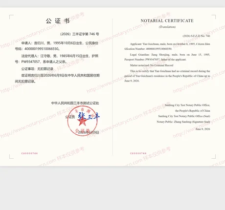 无犯罪记录公证公证书样本